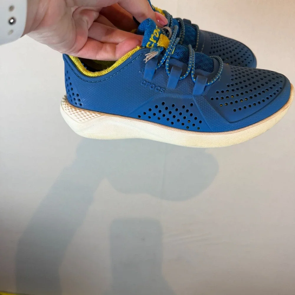 Crocs Kids LiteRide Pacer Blue Yellow Slip On Bungee Sneakers 205911‎ Size C11